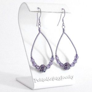 Amethyst Titanium Wire Wrapped Teardrop Hoop Earrings